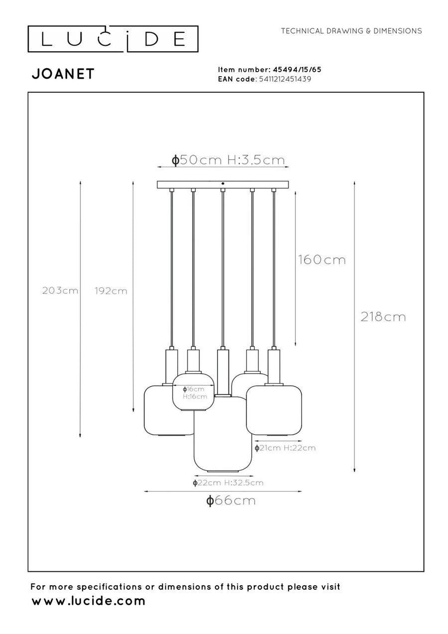 Lucide JOANET hanglamp Ø 66 cm, 2 × E27, rookgrijs