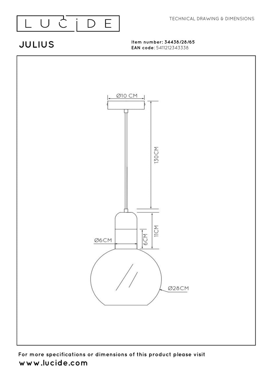 Lucide JULIUS hanglamp Ø 28 cm, E27, rookgrijs