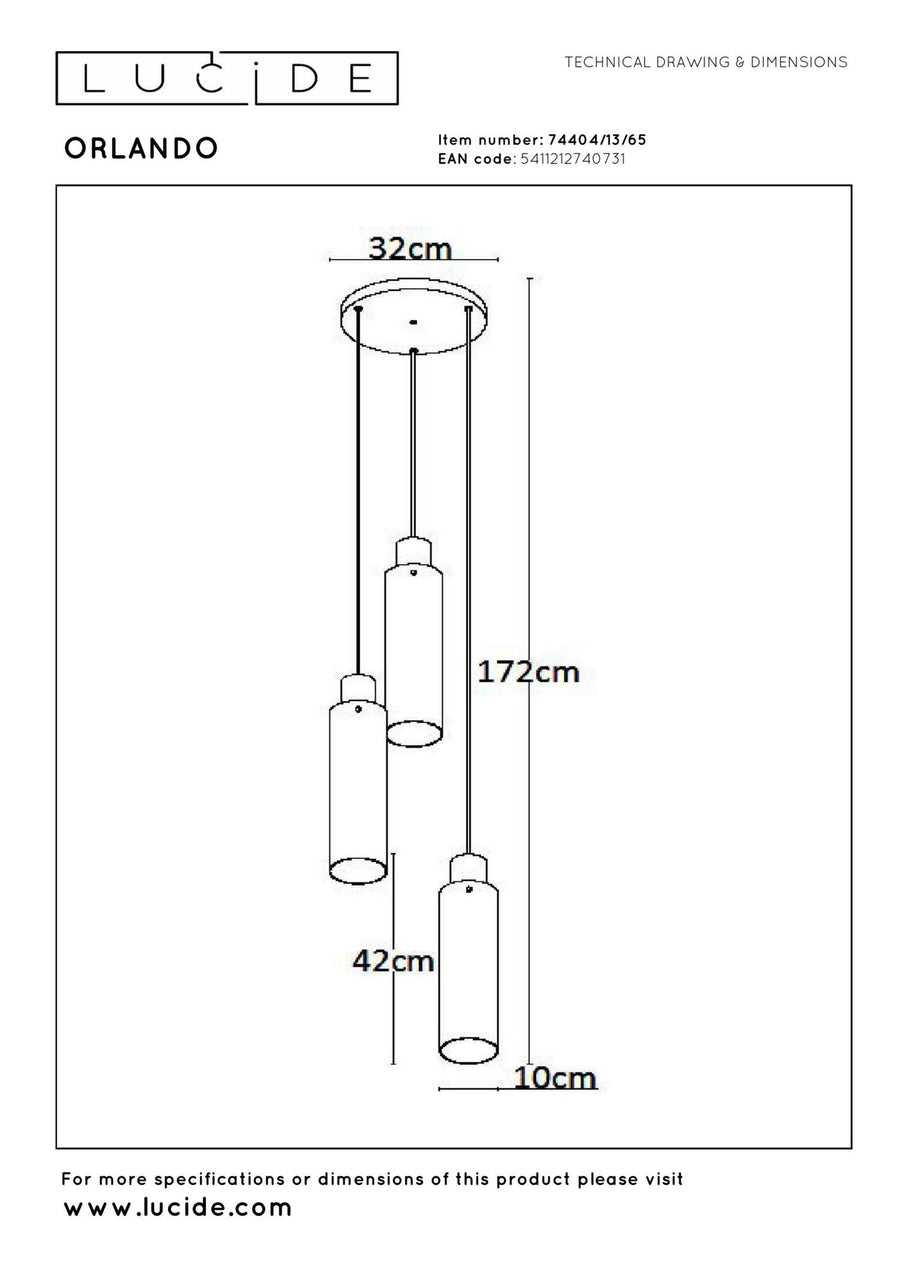 Lucide ORLANDO hanglamp Ø 32 cm, 3 × E27, rookgrijs