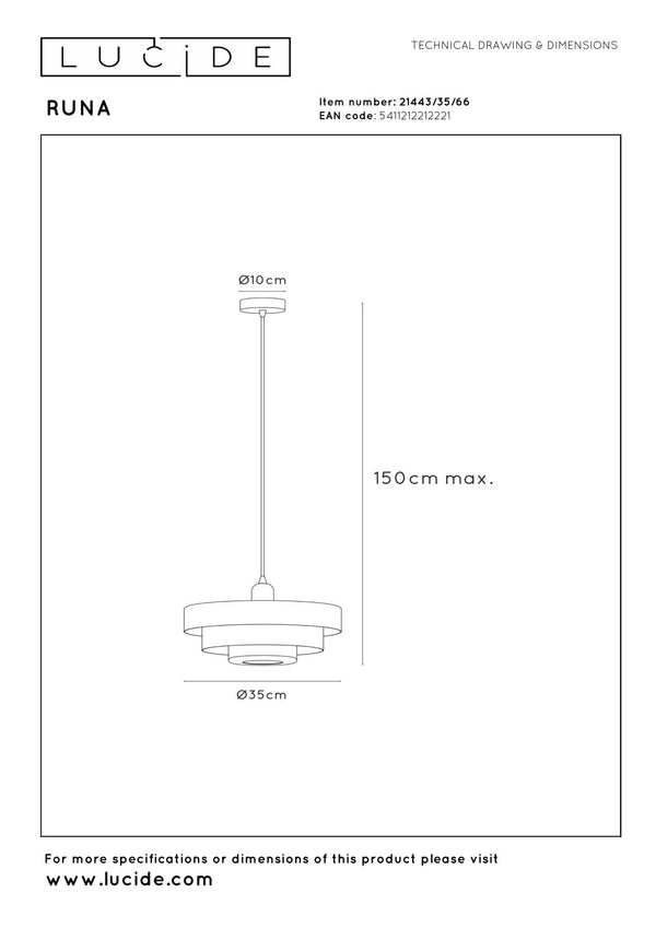 Lucide RUNA hanglamp Ø 35 cm, E27, roze