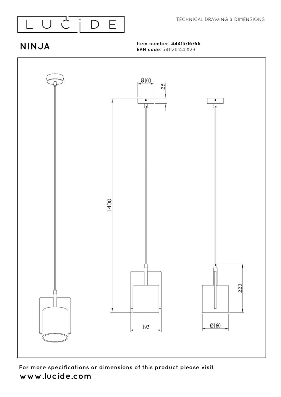 Lucide NINJA hanglamp Ø 16 cm, E27, roze