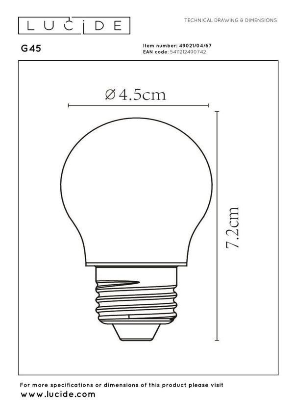 Lucide G45 dimbare LED-filamentlamp E27 Ø 4,5 cm, 4 W, 2700 K, matglas