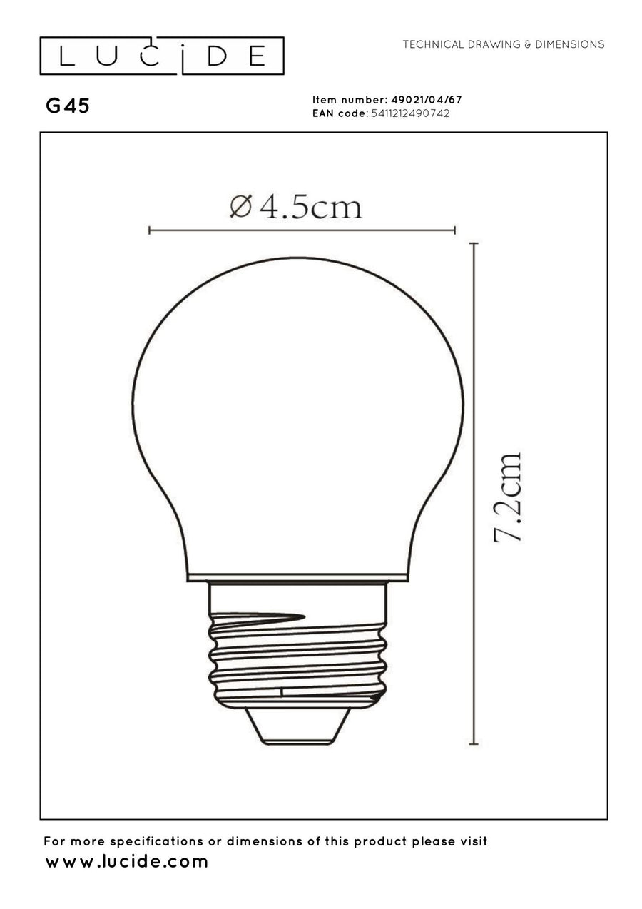 Lucide G45 dimbare LED-filamentlamp E27 Ø 4,5 cm, 4 W, 2700 K, matglas