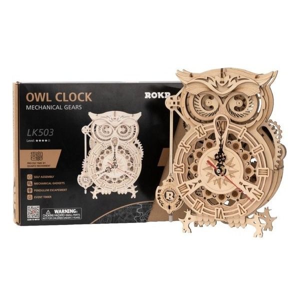 Robotime Owl Clock nieuw