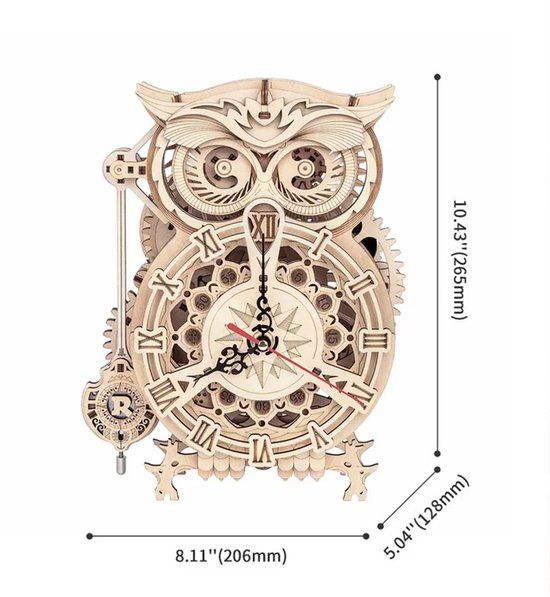 Robotime Owl Clock nieuw