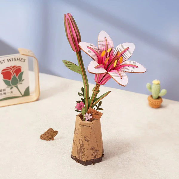 Houten Bloem Pink Lily