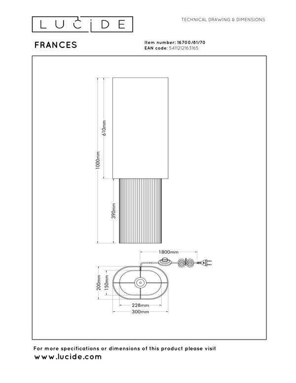 Lucide FRANCES vloerlamp E27, wit