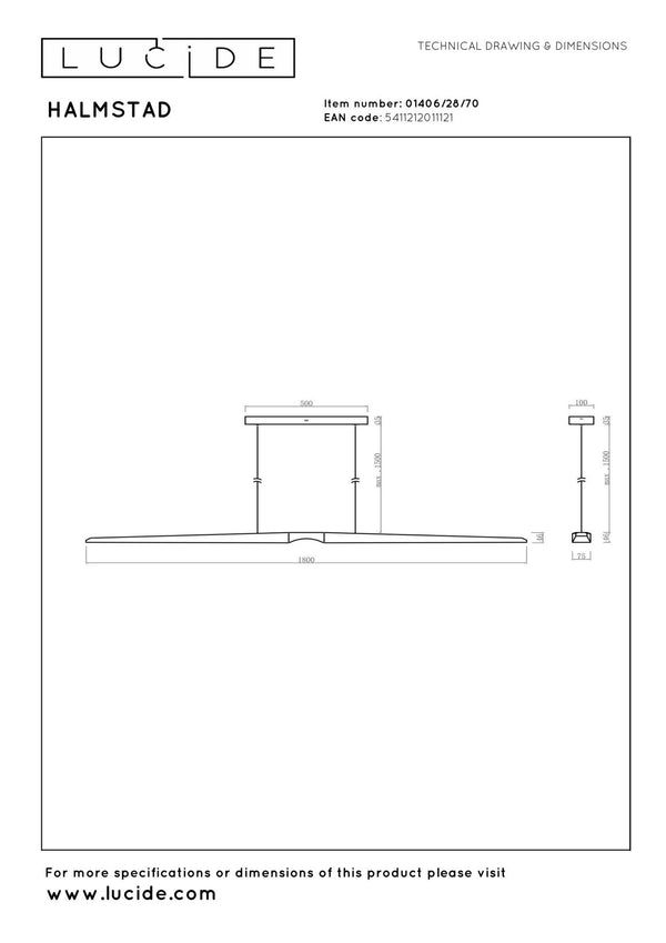 Lucide HALMSTAD dimbare LED-hanglamp 28 W, 2200–4000 K, donkere houtlook