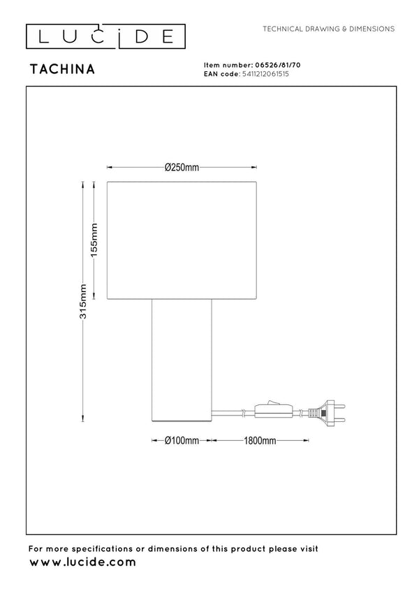 Lucide TACHINA tafellamp E27, naturel