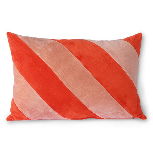 Striped velvet cushion red/pink (40x60)