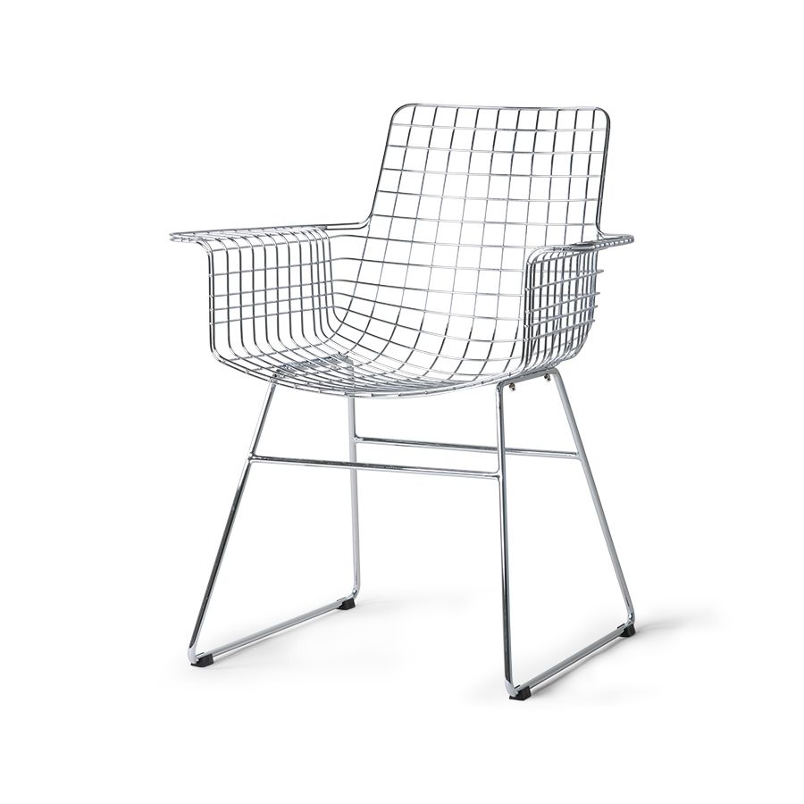 Metal wire chair with arms silver