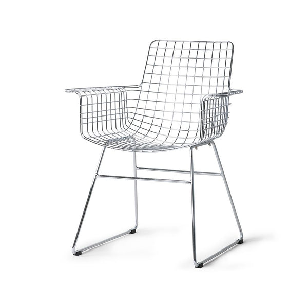 Metal wire chair with arms silver