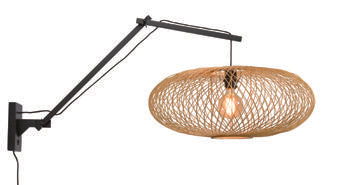 Wandlamp Cango zw/kap naturel, L