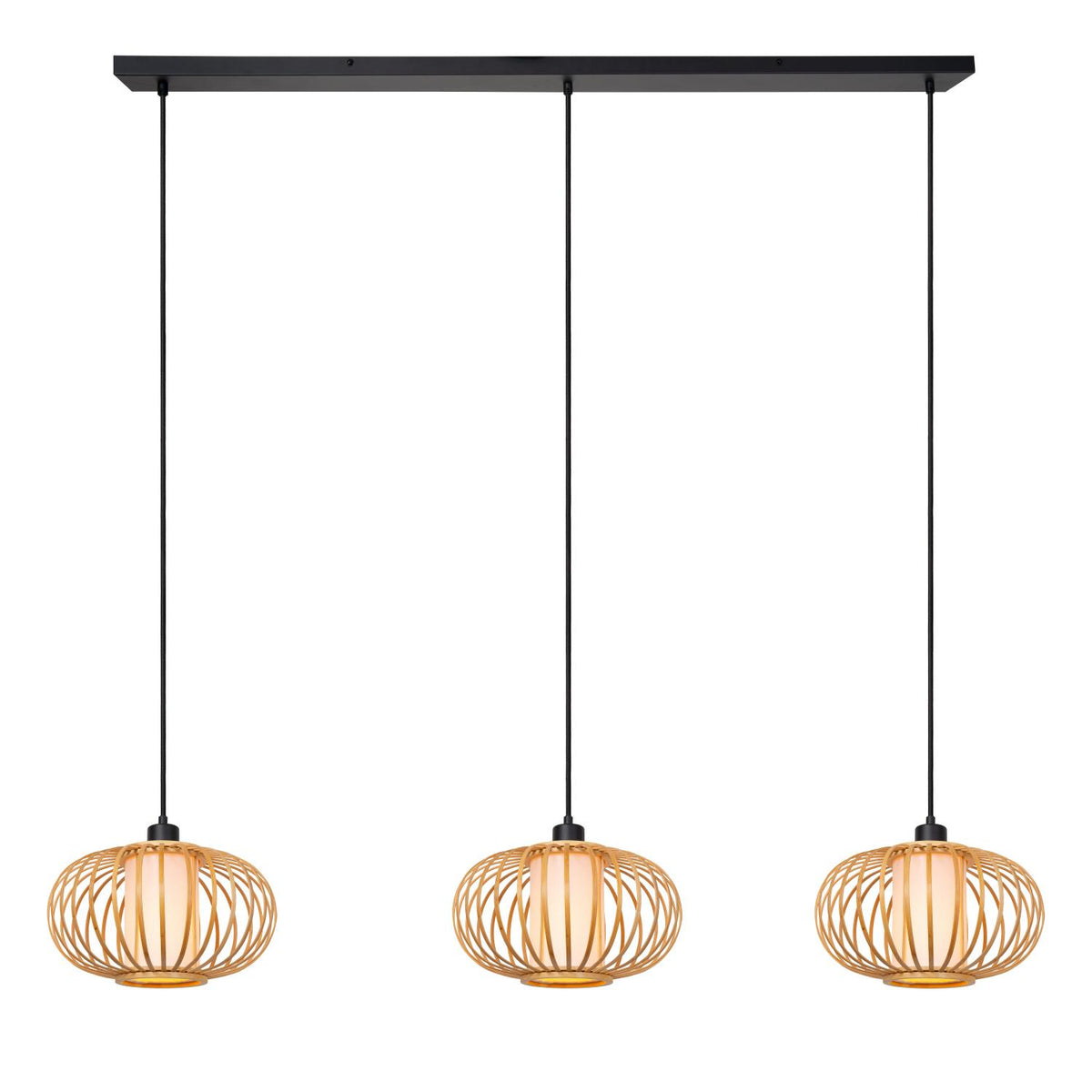 Lucide THULINE hanglamp 3 × E27, lichte houtlook