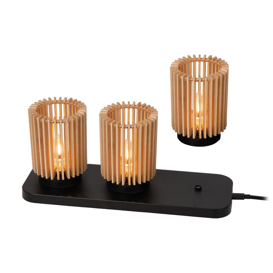 Lucide KIM oplaadbare LED-tafellamp met 3 dimstanden, Ø 8 cm, lichte houtlook