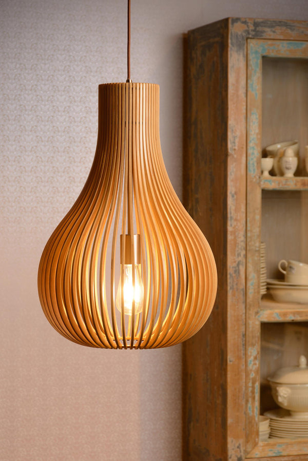 Lucide BODO hanglamp Ø 38 cm, E27, lichte houtlook