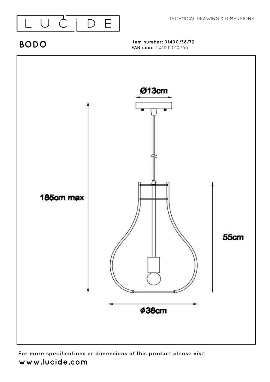 Lucide BODO hanglamp Ø 38 cm, E27, lichte houtlook