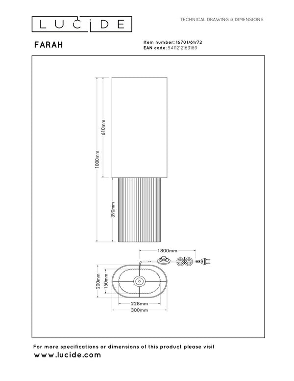 Lucide FARAH vloerlamp E27, wit