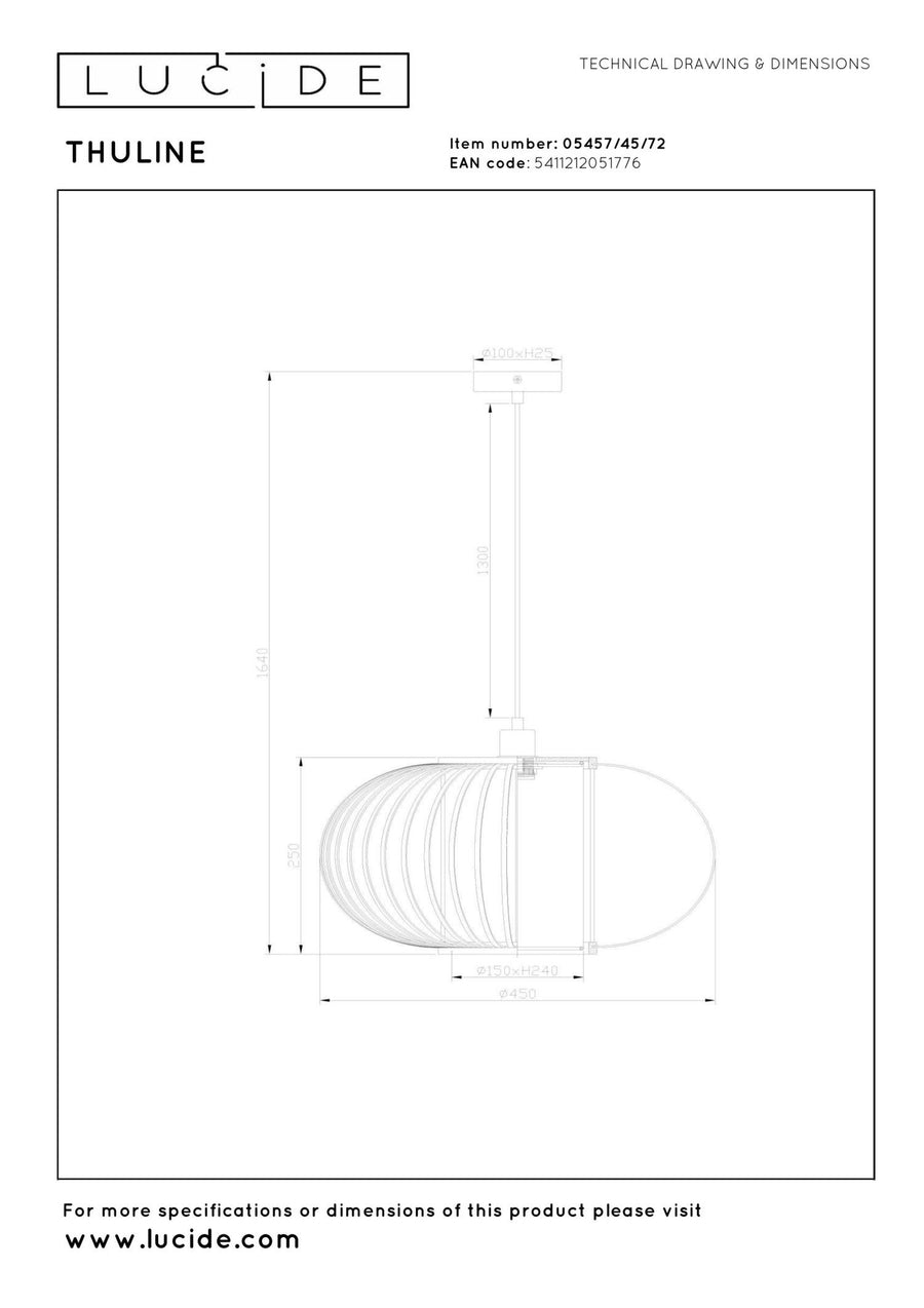 Lucide THULINE hanglamp Ø 45 cm, E27, lichte houtlook