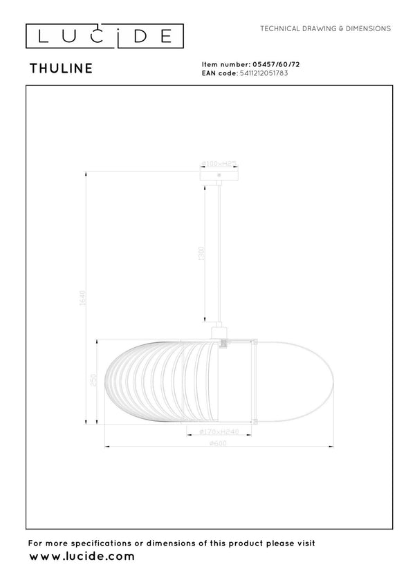Lucide THULINE hanglamp Ø 60 cm, E27, lichte houtlook