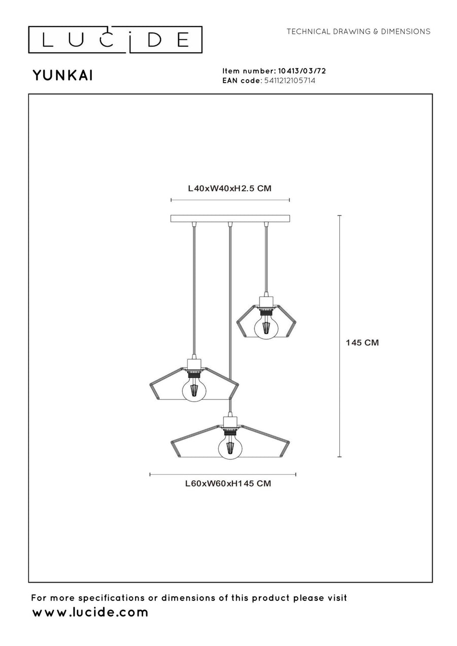 Lucide YUNKAI hanglamp Ø 60 cm, 3 × E27, naturel