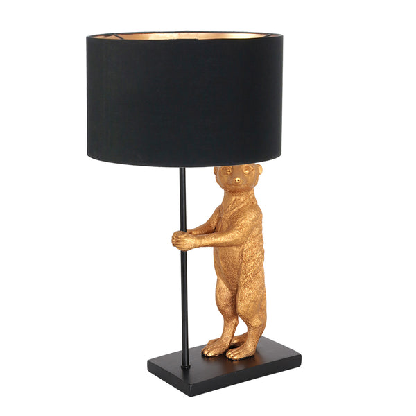 Tafellamp animaux 7202zw - unique lamp met een zwart met goud kleurige linnen kap