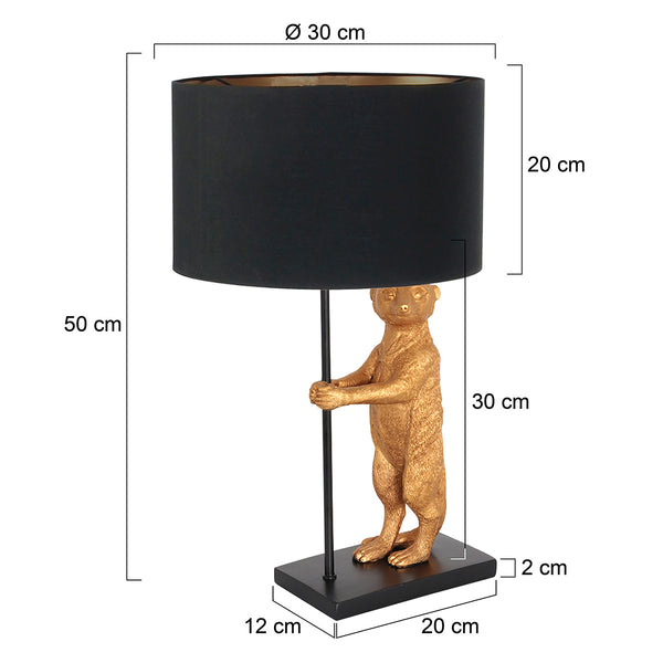Tafellamp animaux 7202zw - unique lamp met een zwart met goud kleurige linnen kap