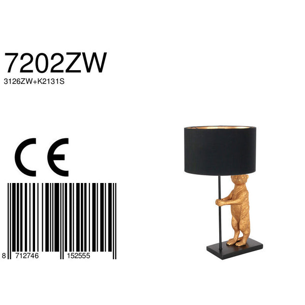 Tafellamp animaux 7202zw - unique lamp met een zwart met goud kleurige linnen kap