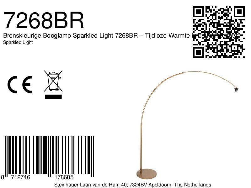 Bronskleurige Booglamp Sparkled Light 7268BR – Tijdloze Warmte in Jouw Interieur
