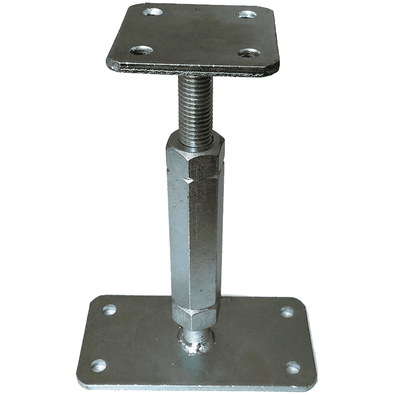 Verstelbare paaldrager Type P, Grondplaat 160x80x6mm, Bovenplaat 80x80x6mm, Hoogte 140-200mm, verstelbaar met steeksleutel maat 30