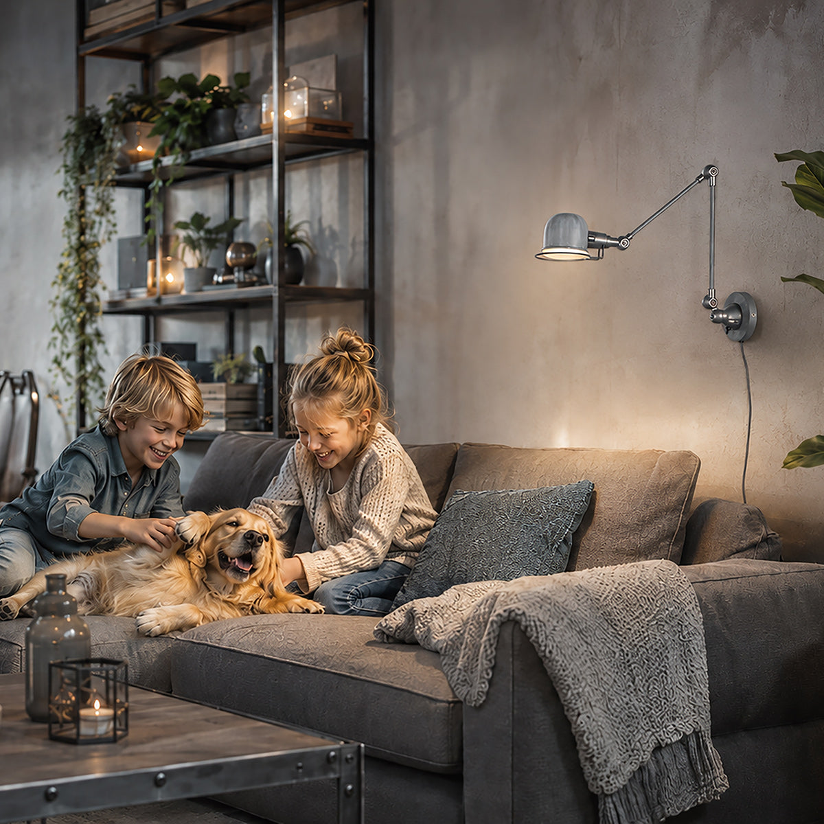 Grijze wandlamp davin 7656gr, uitschuifbare e14 leeslamp