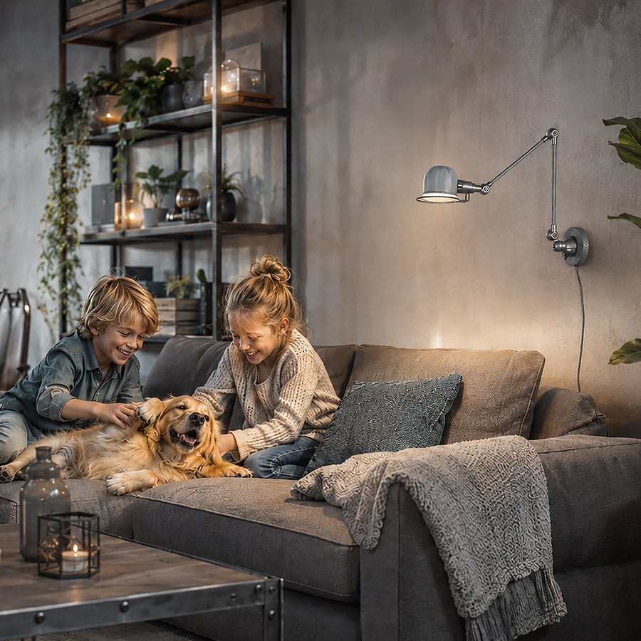 Grijze wandlamp davin 7656gr, uitschuifbare e14 leeslamp