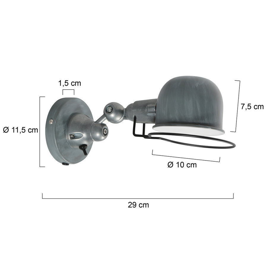 Grijze wandlamp davin 7657gr, verstelbare e14 leeslamp