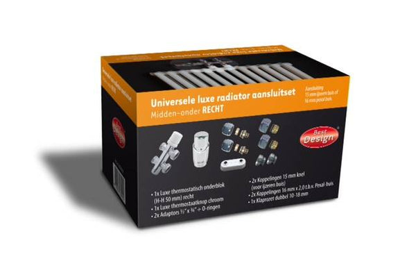 Luxe radiator-aansluitset Midden onder Recht universeel (DS-ORANJE)