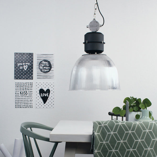 Hanglamp clearvoyant 7695zw - industriël met transparante kap en zwarte details