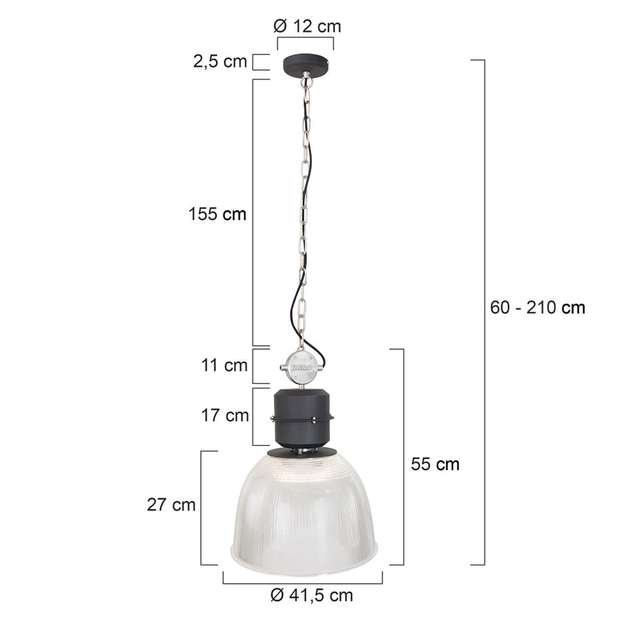 Hanglamp clearvoyant 7695zw - industriël met transparante kap en zwarte details