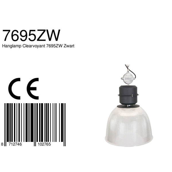 Hanglamp clearvoyant 7695zw - industriël met transparante kap en zwarte details