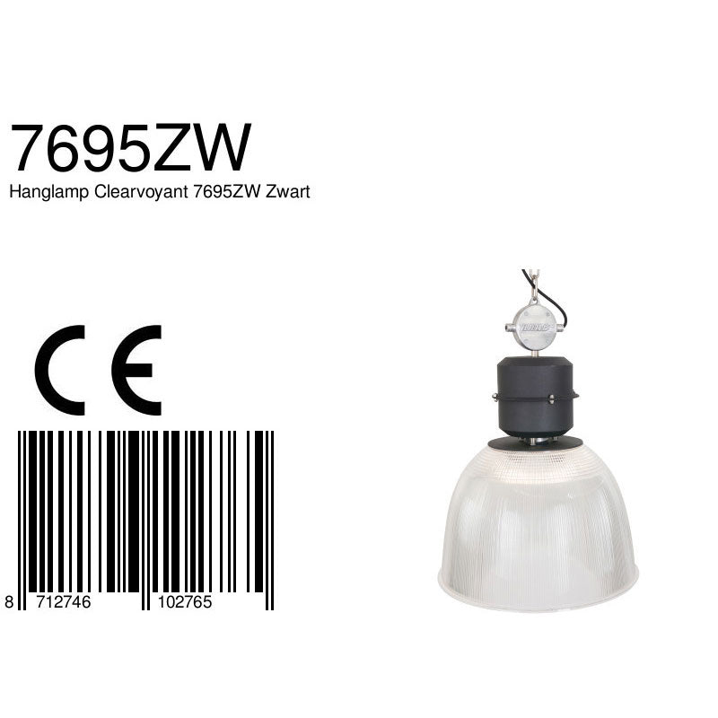 Hanglamp clearvoyant 7695zw - industriël met transparante kap en zwarte details