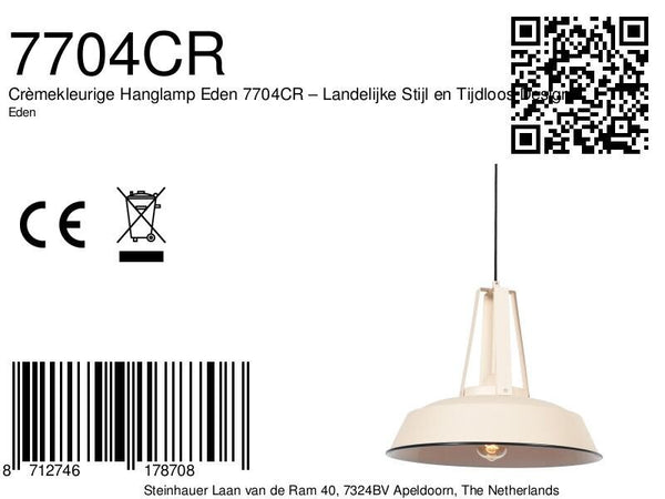 Crèmekleurige hanglamp eden 7704cr – landelijke stijl en tijdloos design