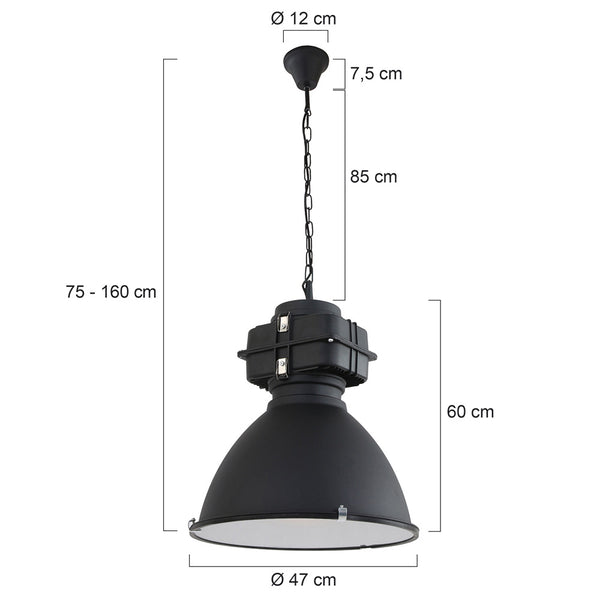 Zwarte industriële hanglamp densi 7779zw ø47 cm