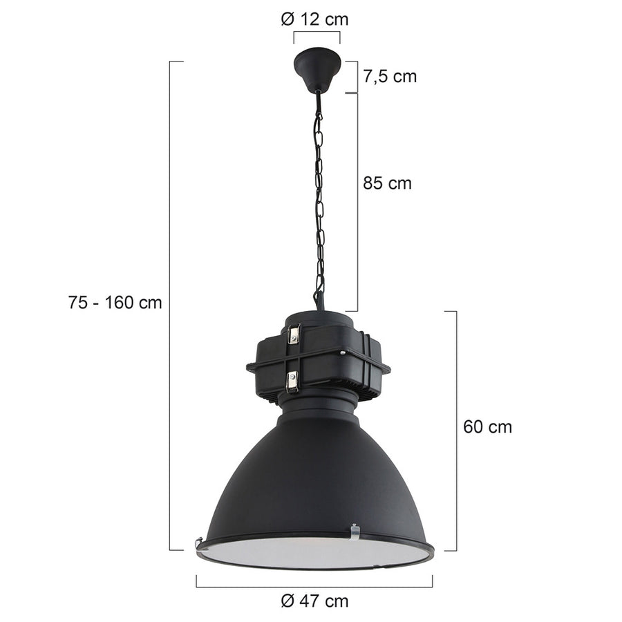 Zwarte industriële hanglamp densi 7779zw ø47 cm