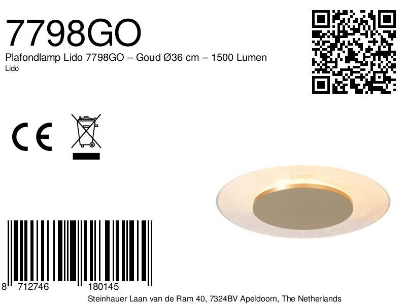 Plafondlamp Lido 7798GO – Goud Ø36 cm – 1500 Lumen