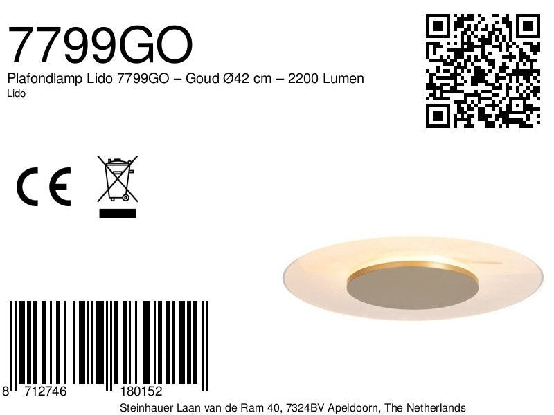 Plafondlamp Lido 7799GO – Goud Ø42 cm – 2200 Lumen