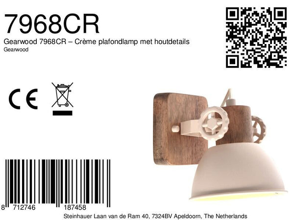Gearwood 7968cr – crème plafondlamp met houtdetails spot