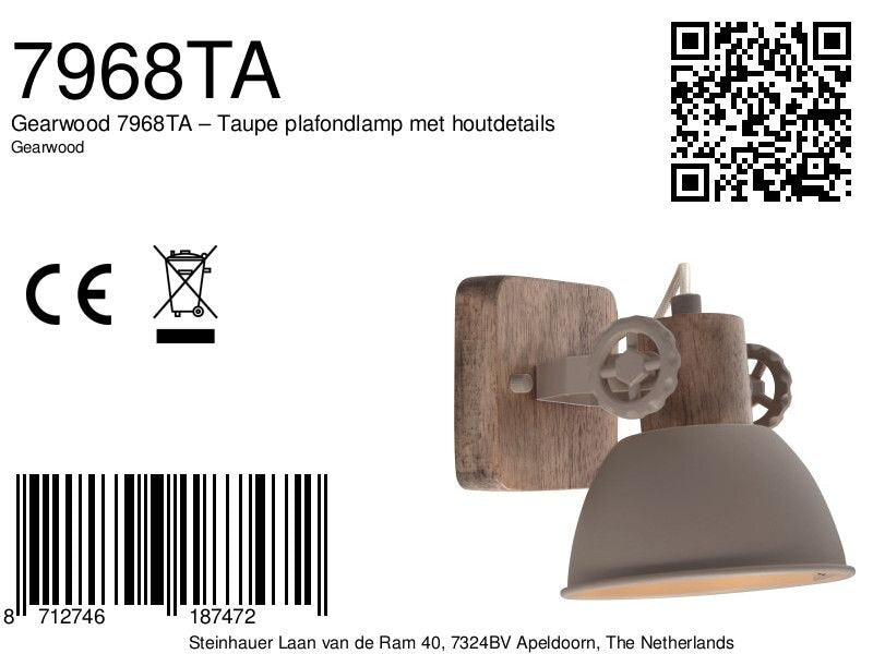 Gearwood 7968ta – taupe plafondlamp met houtdetails spot