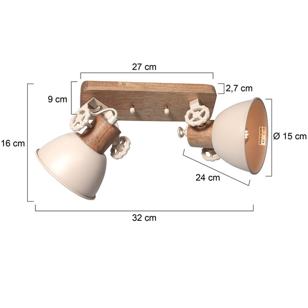 Gearwood 7969cr – crème plafondlamp met houtaccent spot