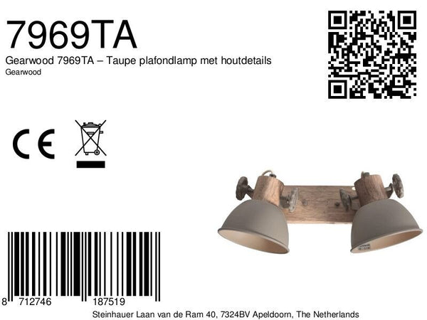 Gearwood 7969ta – taupe plafondlamp met houtdetails spot