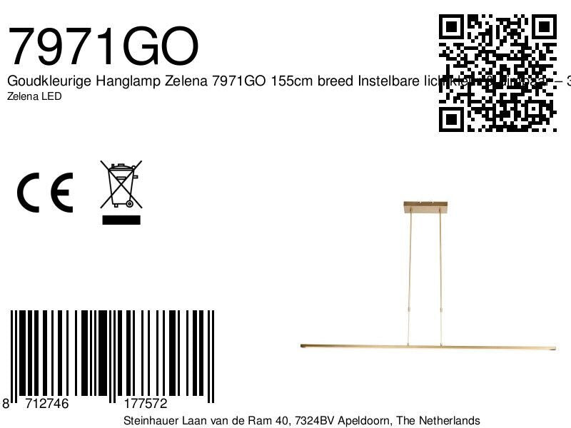 Goudkleurige Hanglamp Zelena 7971GO 155cm breed Instelbare lichtkleur & dimbaar – 3700 lumen