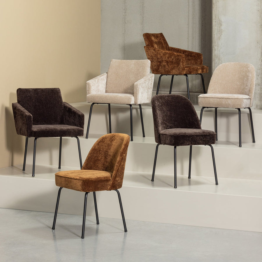 Vogue eetkamerstoel 3d chenille donkerbruin - set van 2