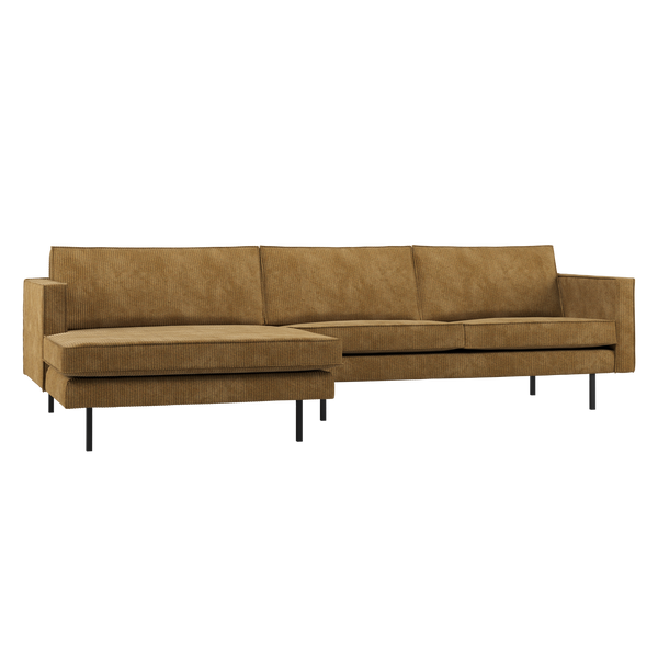 Rodeo chaise longue bank links ribstof honinggeel